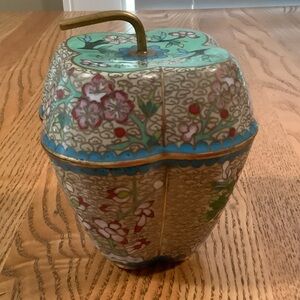 Floral Cloisonné Apple Trinket Box